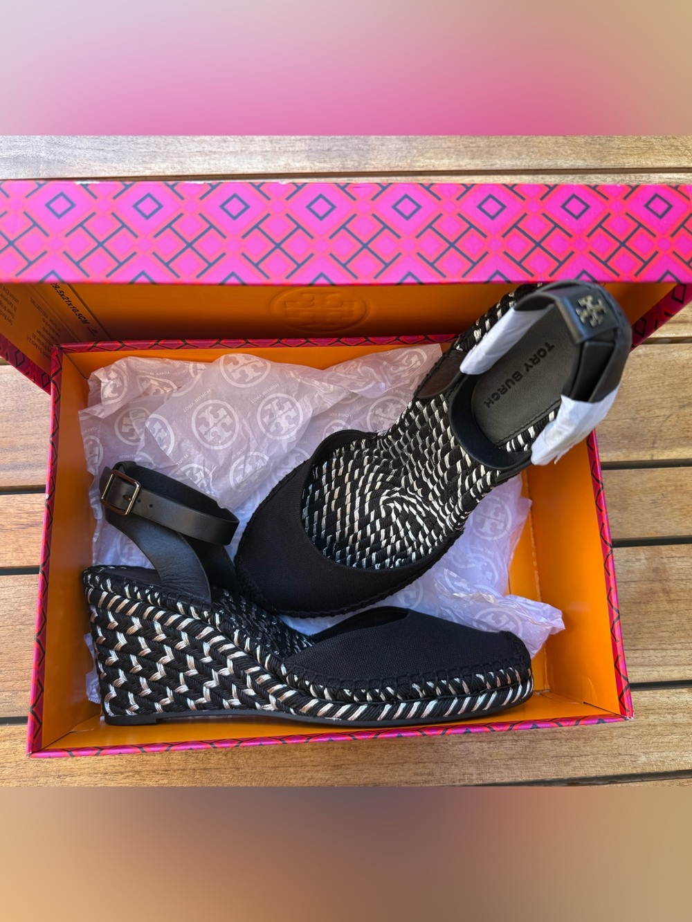 Tory Burch Black Woven Espadrille Wedge Sandals